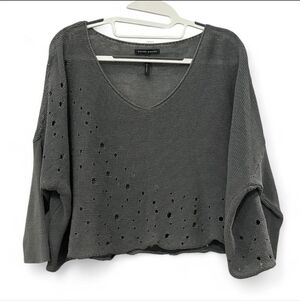 Sarah Pacini Distressed Gray Knit Sweater One Size